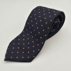 Vintage Oscar de la Renta Navy Blue Geometric Red 100% Silk Men's Necktie Tie